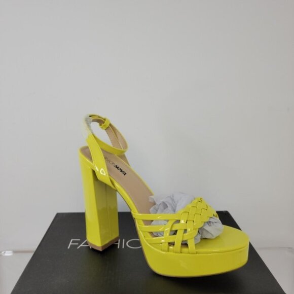 Fashion Nova Neon Yellow Patent Platform Chunky  Heels - Picture 5 of 8